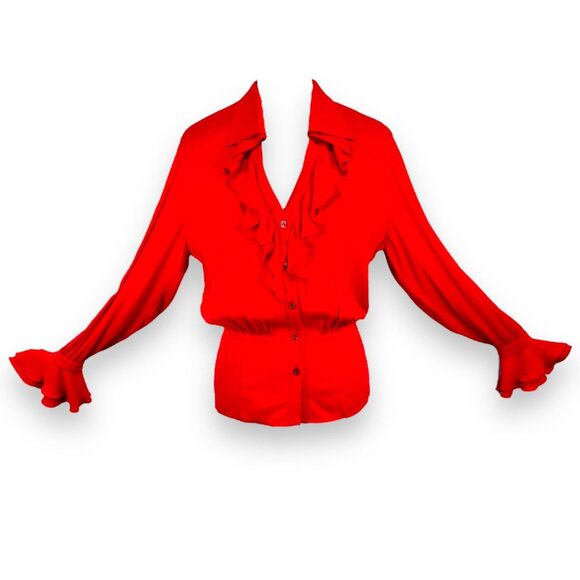 Vintage ESCADA Womens Silk Red Spanish ruffle Flare Long Sleeve Blouse 34 / S - Picture 1 of 16